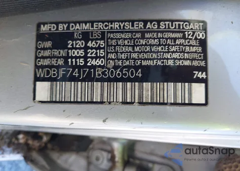 2001 Mercedes-Benz E 55 Amg z USA, uszkodzony, nr VIN WDBJF74J71B306504